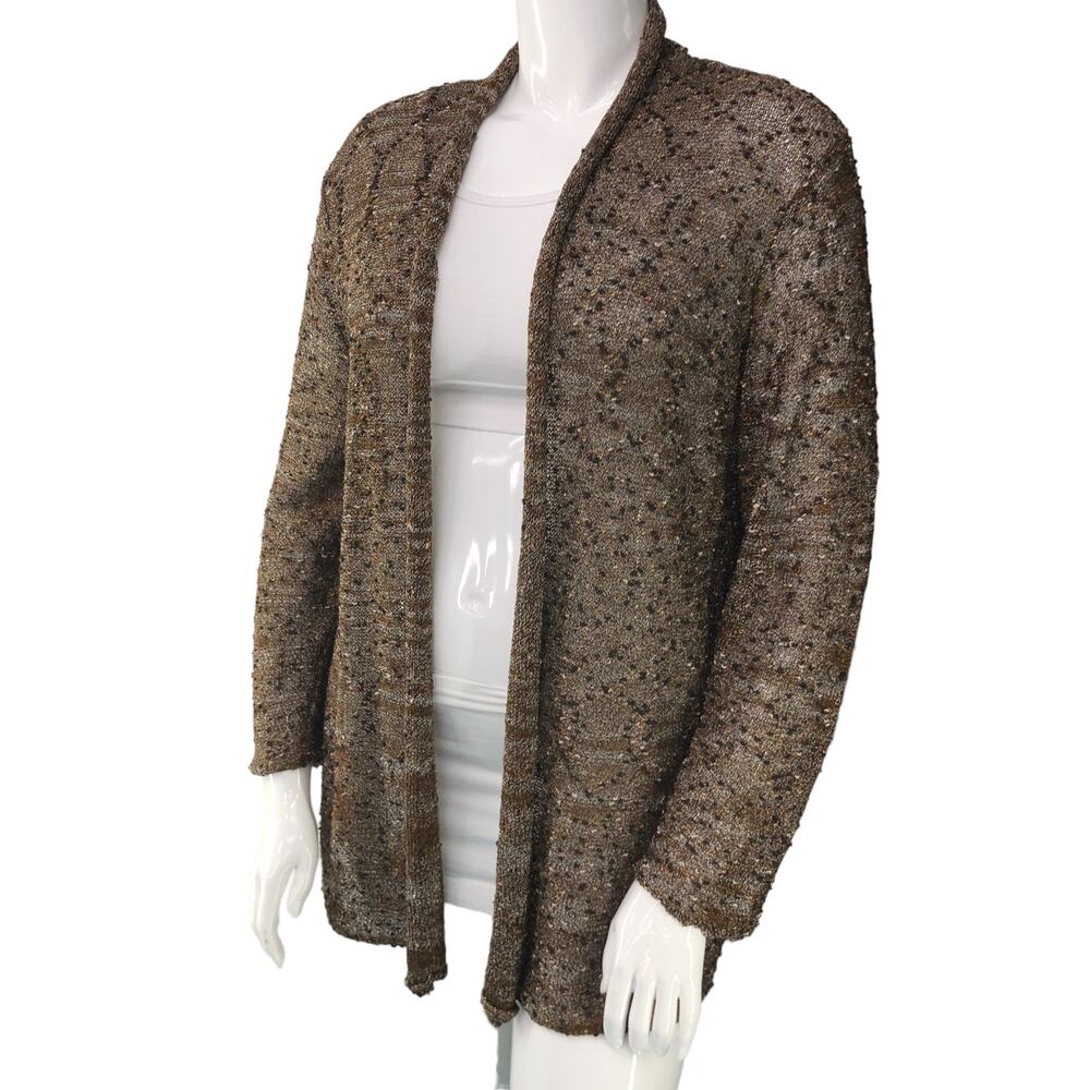 Chicos Womens Size 2 US 12 Large Open Front Cardigan Sweater Slub Knit Brown
